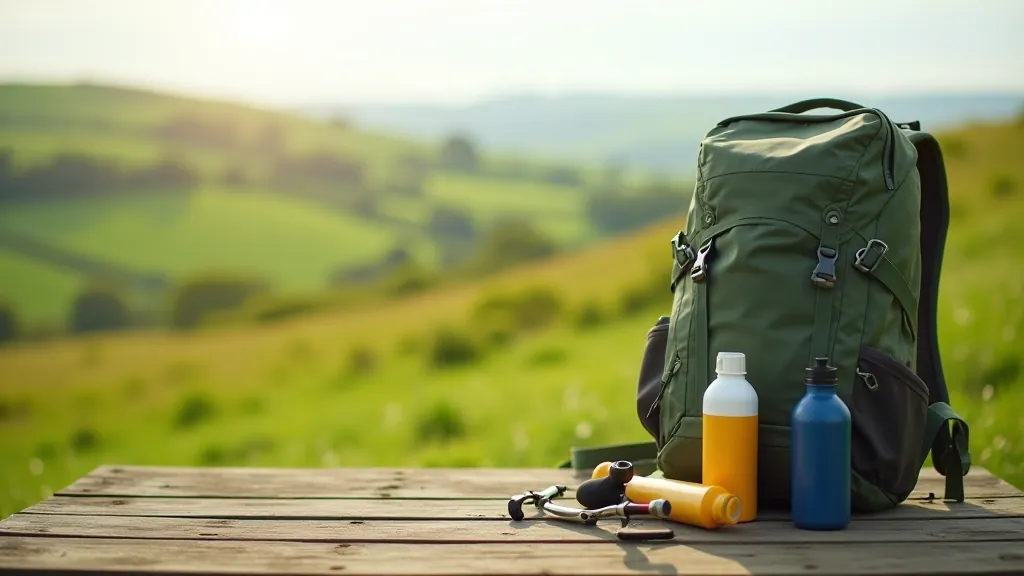 Person with backpack on a walking trail in outdoor landscape